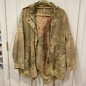 Embroidered distressed free people rain coat
